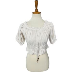 NWT Allie Rose Off Shoulder Cropped Linen Cotton Peasant Cottagecore Top Size S